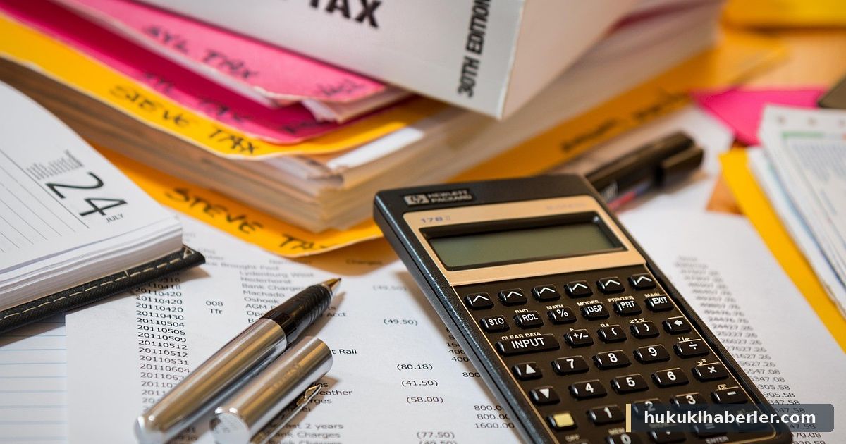 Vergi kitabı, hesap makinesi ve finansal evraklar masada duruyor