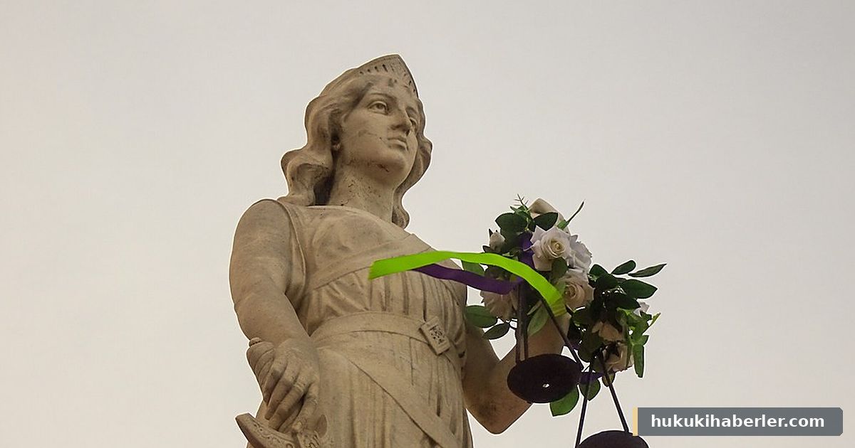 Elinde terazi ve çiçekler tutan taştan adalet heykeli heykeltıraş eseri