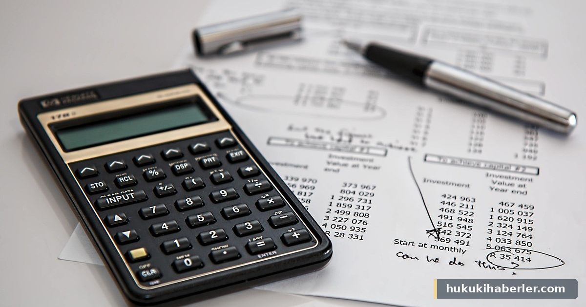 Hesap makinesi, kalem ve finansal tablolar bulunan masa üstü düzen
