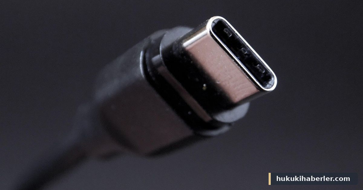 Koyu arka plan önünde parlak metal uçlu USB Type-C kablo konektörü